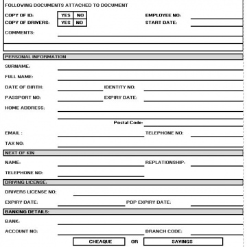 Employee Info sheet